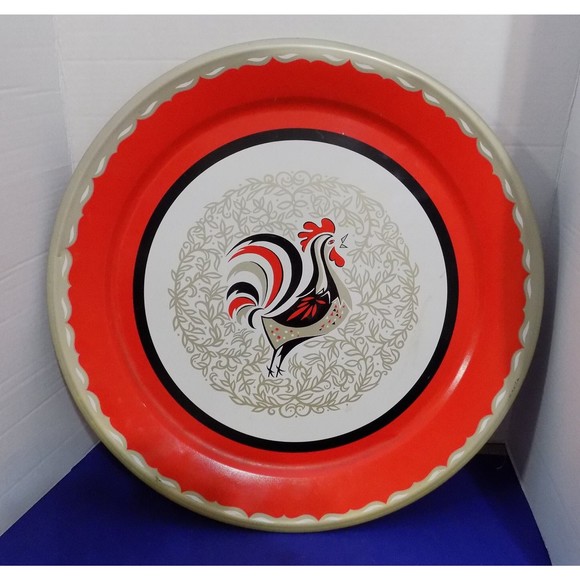 Vintage Metal Rooster Platter Country Kitchen Decor Chicken Hen Tray - Picture 2 of 5